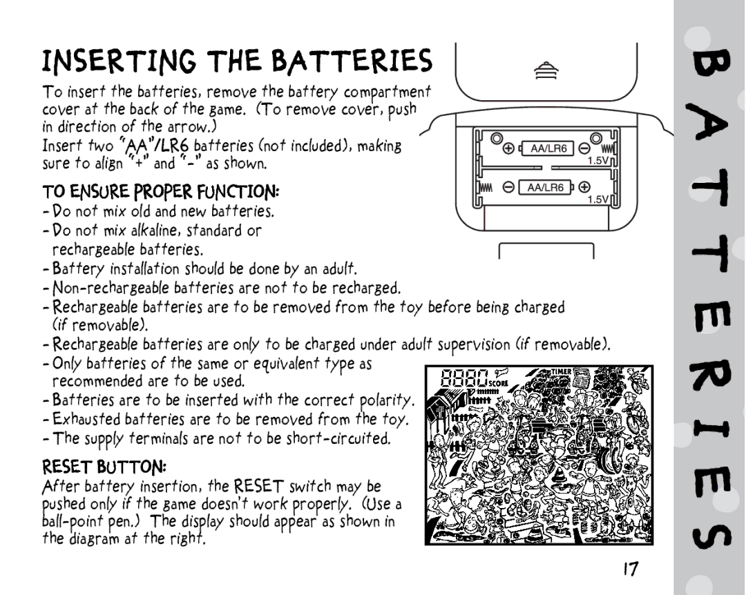 Hasbro 60-036 manual Inserting the Batteries, To Ensure Proper Function 