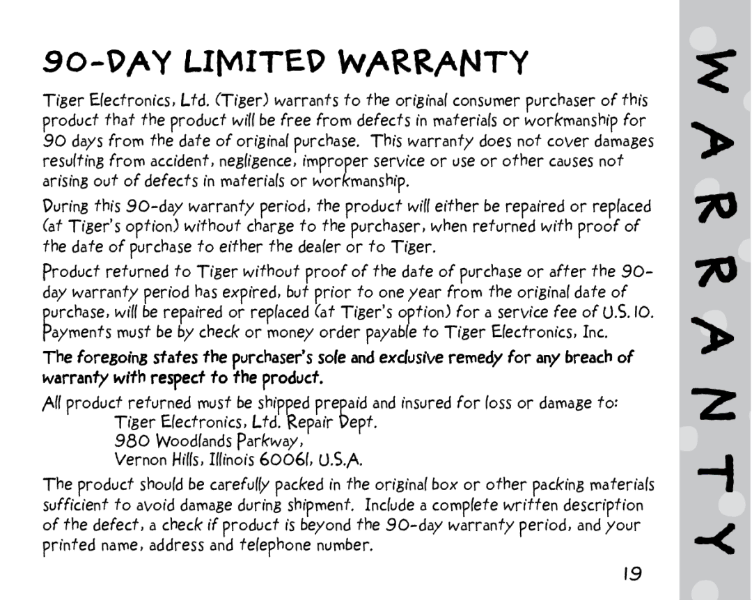 Hasbro 60-036 manual Limited Warranty 