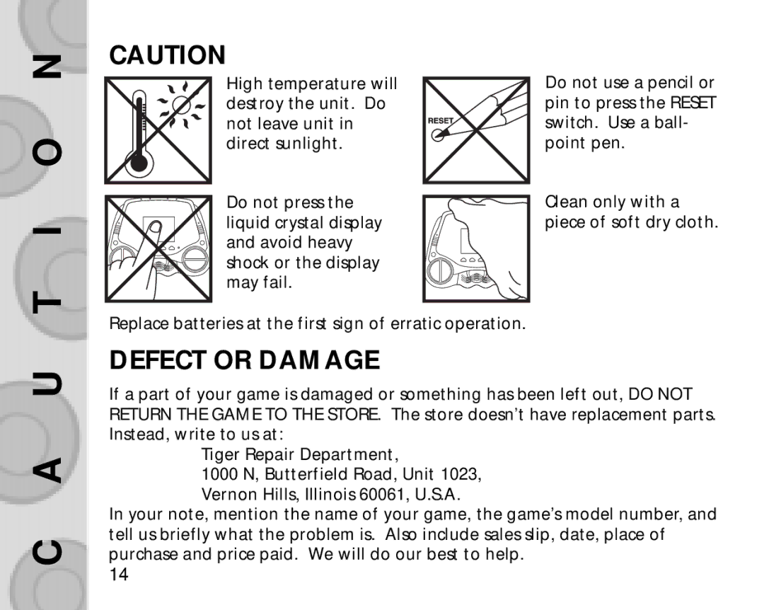 Hasbro 60-044 manual I O, Defect or Damage 