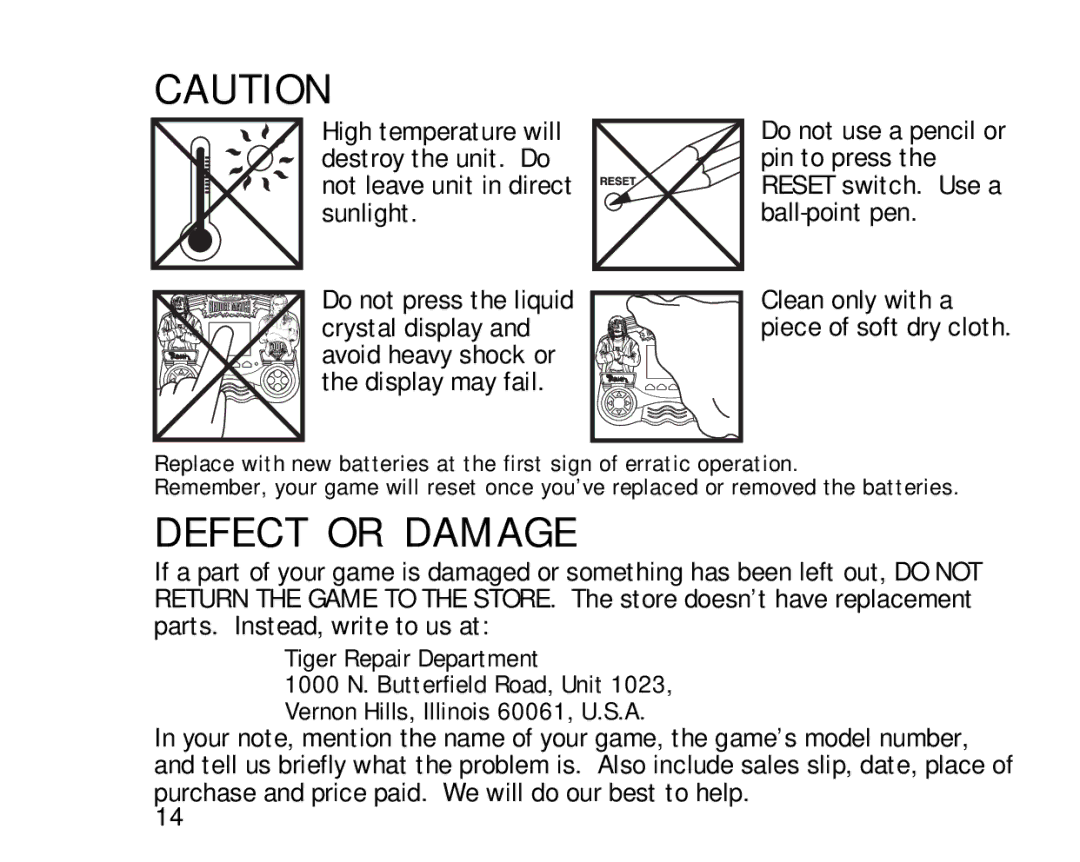 Hasbro 60-051 manual C T / D a M a G E, Defect or Damage 