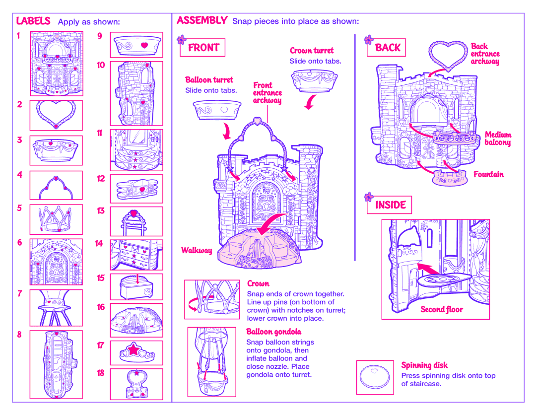 Hasbro 60070 manual Labels, Front, Back, Inside 