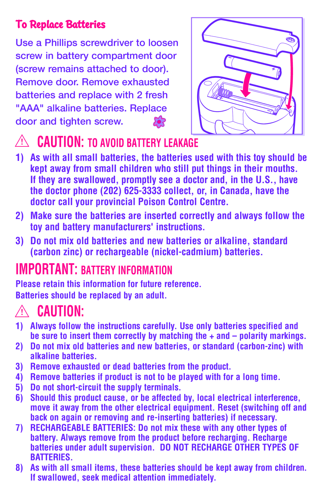 Hasbro 60152/60151 manual Important Battery Information 