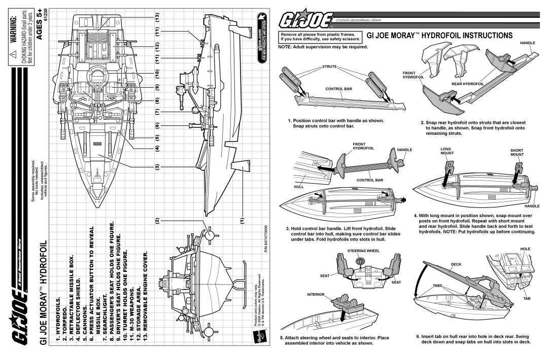 Hasbro 61238 manual GI JOE Moray Hydrofoil Instructions, Remove all pieces from plastic frames 