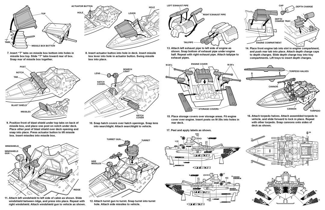 Hasbro 61238 Actuator Button Hole TOP Lever Tabs Missile BOX Bottom, Left Exhaust Pipe Right Exhaust Pipe Tailpipe, Ridge 