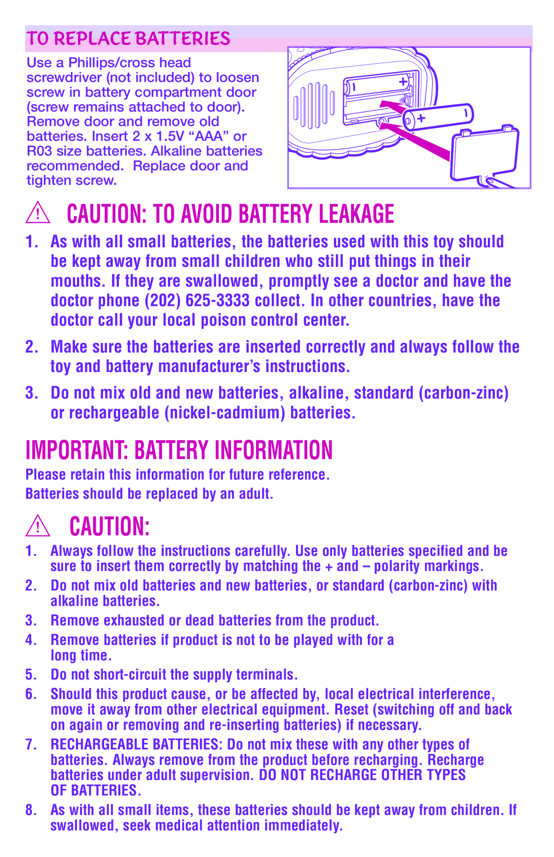 Hasbro 61644 manual Important Battery Information, To Replace Batteries 