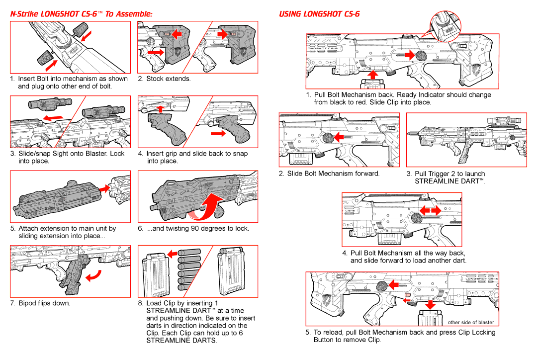 Hasbro 61983 manual Strike Longshot CS-6To Assemble, Using Longshot CS-6, Streamline Darts 