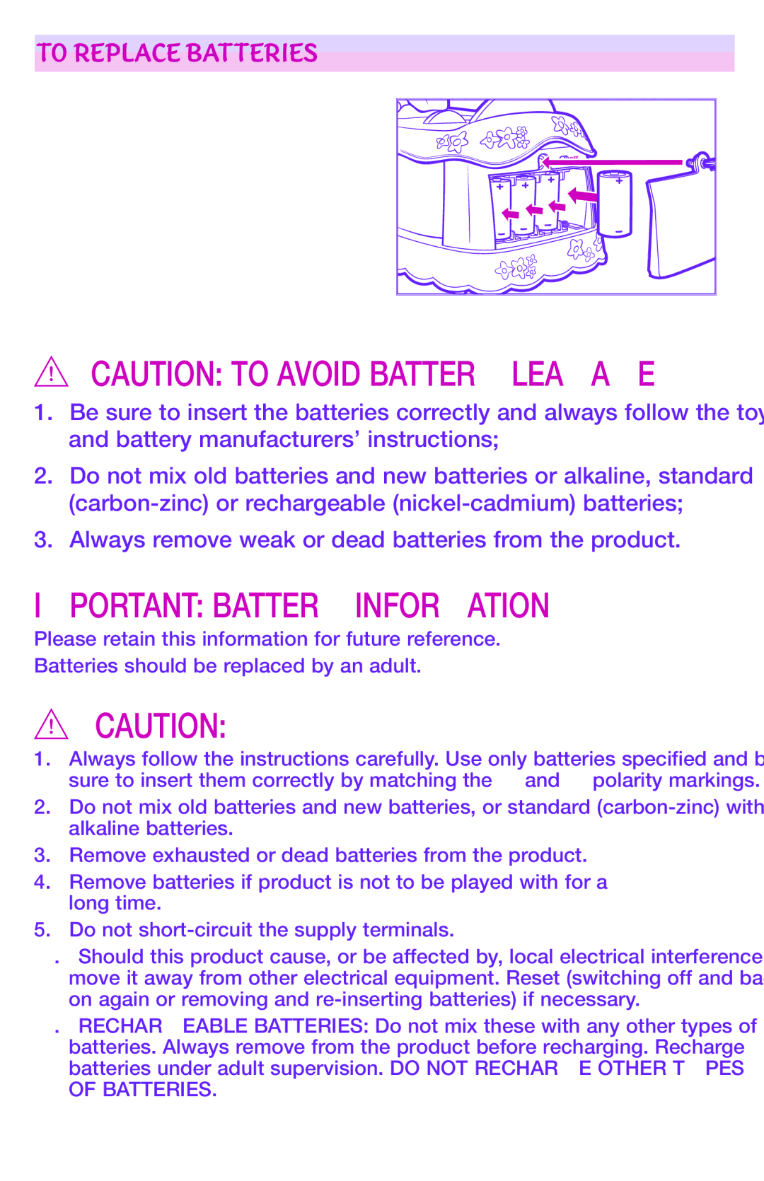 Hasbro 61984 manual Important Battery Information, To Replace Batteries 