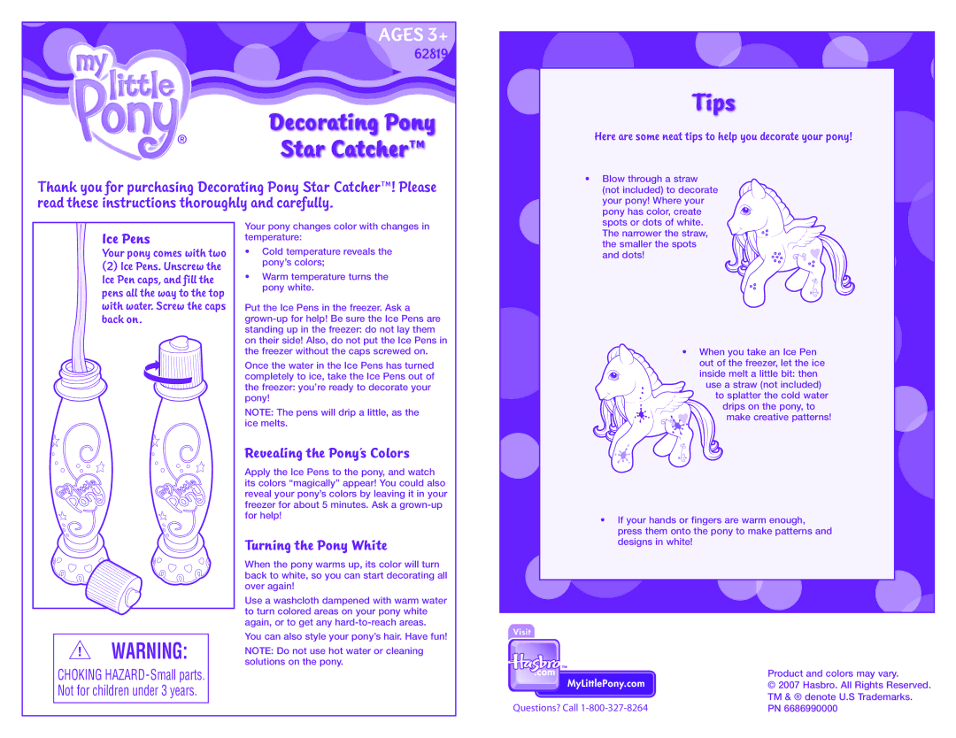 Hasbro 62819 manual Decorating Pony, Tips, Star Catcher 