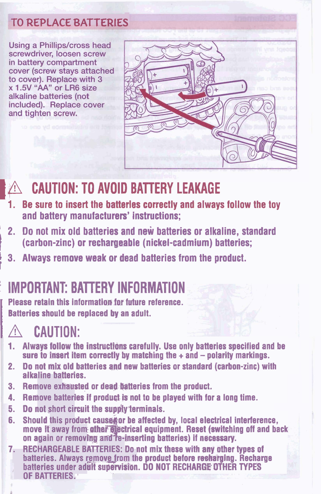 Hasbro 62826 manual Important Battery Information 