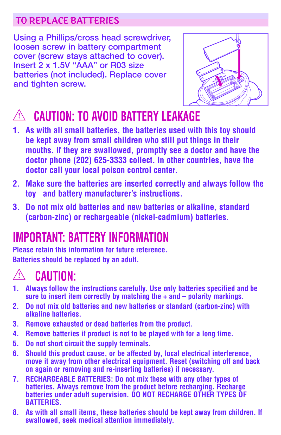 Hasbro 62914 manual Important Battery Information, To Replace Batteries 