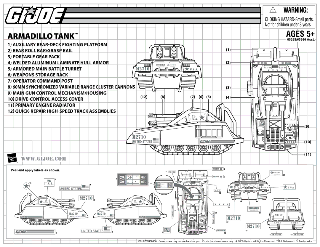 Hasbro 65268/65266 manual Armadillo Tank, M2710 