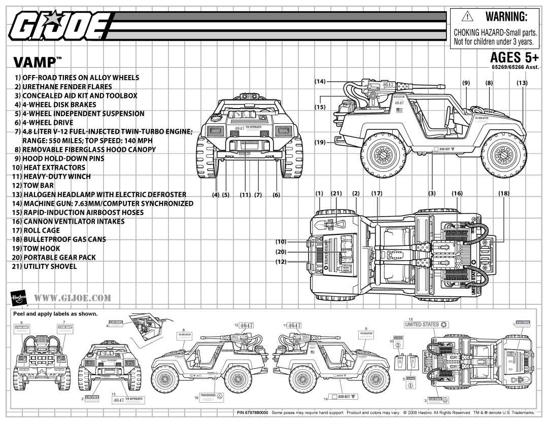 Hasbro manual Vamp, Ages 5+, 65269/65266 Asst, Peel and apply labels as shown, United States 