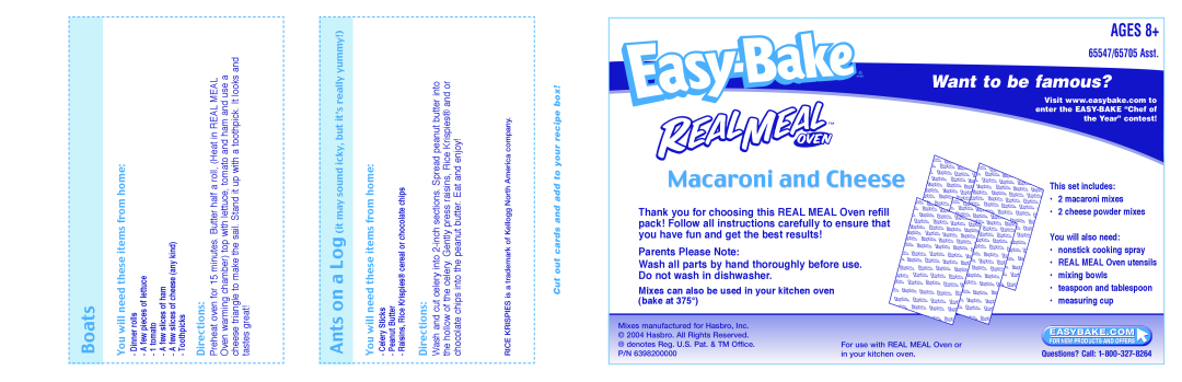 Hasbro manual Macaroni and Cheese, AGES 8+, Want to be famous?, 65547/65705 Asst, Do not wash in dishwasher, Brand 