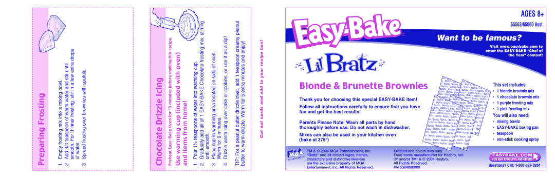 Hasbro 65563/65560 manual Blonde & Brunette Brownies, This set includes, You will also need 