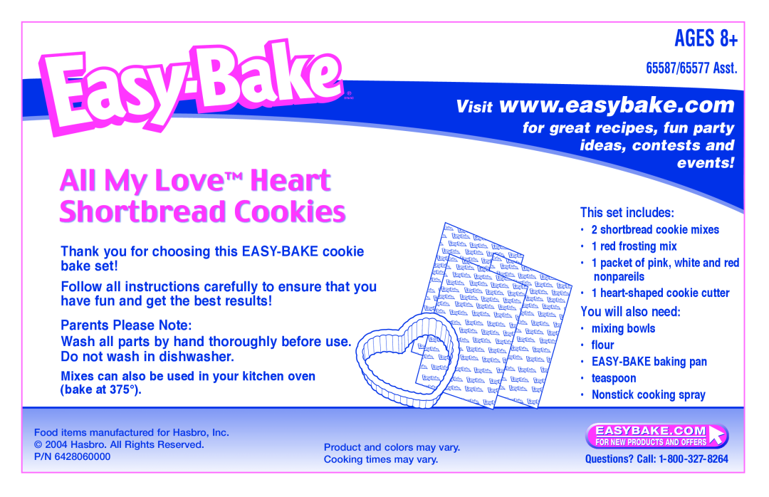 Hasbro manual All My Love Heart Shortbread Cookies, AGES 8+, 65587/65577 Asst 