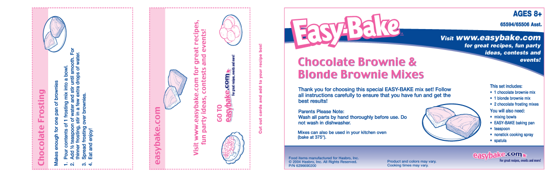 Hasbro 65594/65506 manual Parents Please Note, This set includes, You will also need, Chocolate Brownie, AGES 8+, events 