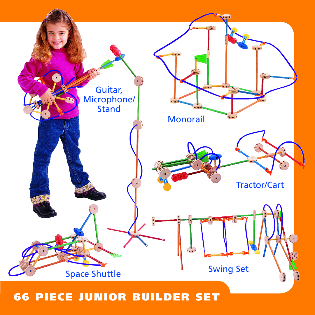 Hasbro 6574480000, 54809 Piece Junior Builder Set, Guitar Microphone Stand Monorail Tractor/Cart, Space Shuttle, Swing Set 