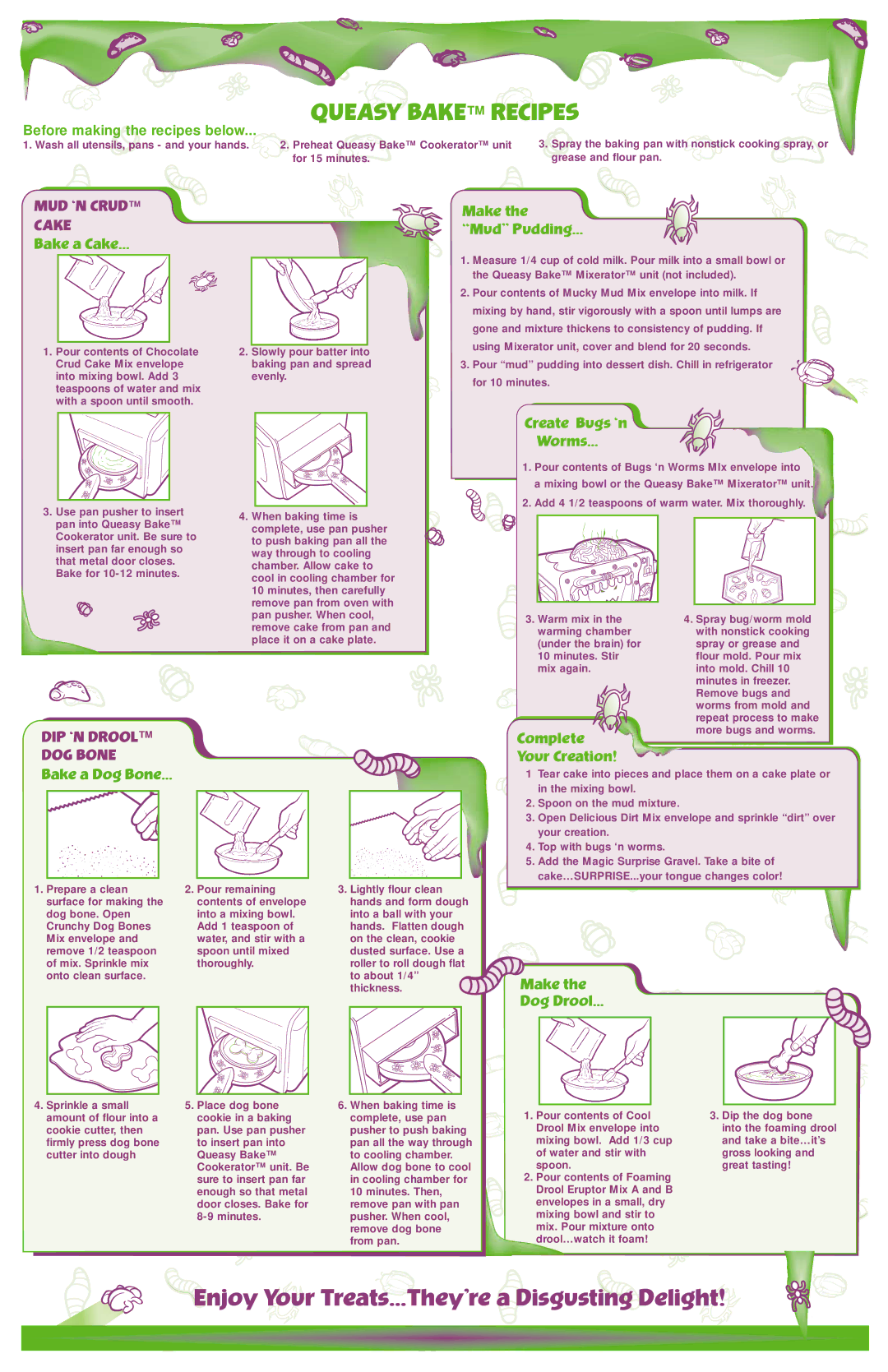 Hasbro 65774 manual MUD ‘N Crud Cake, DIP ‘N Drool, DOG Bone 