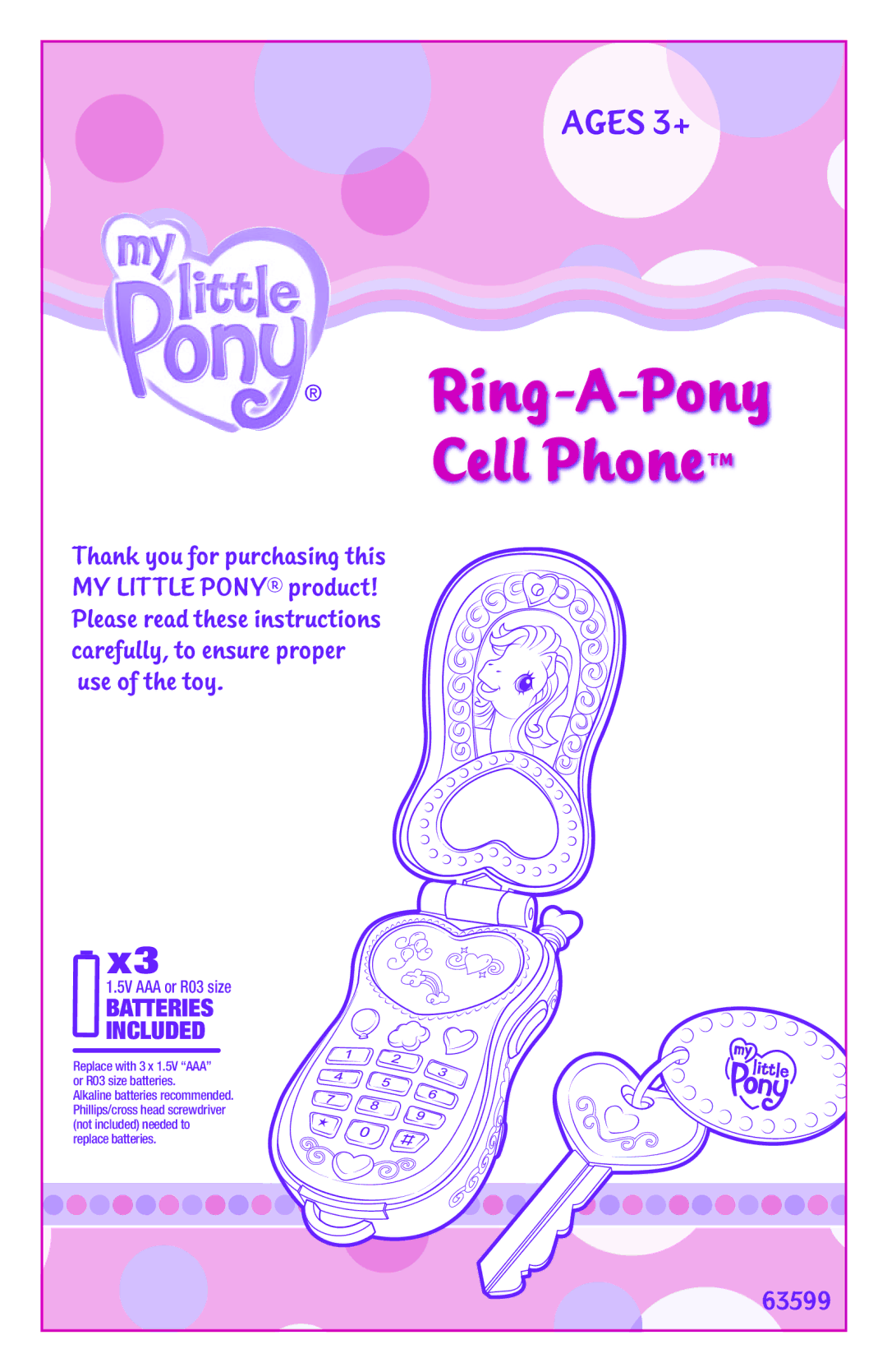 Hasbro 63599, 6735270000 manual Ring-A-Pony Cell Phone 