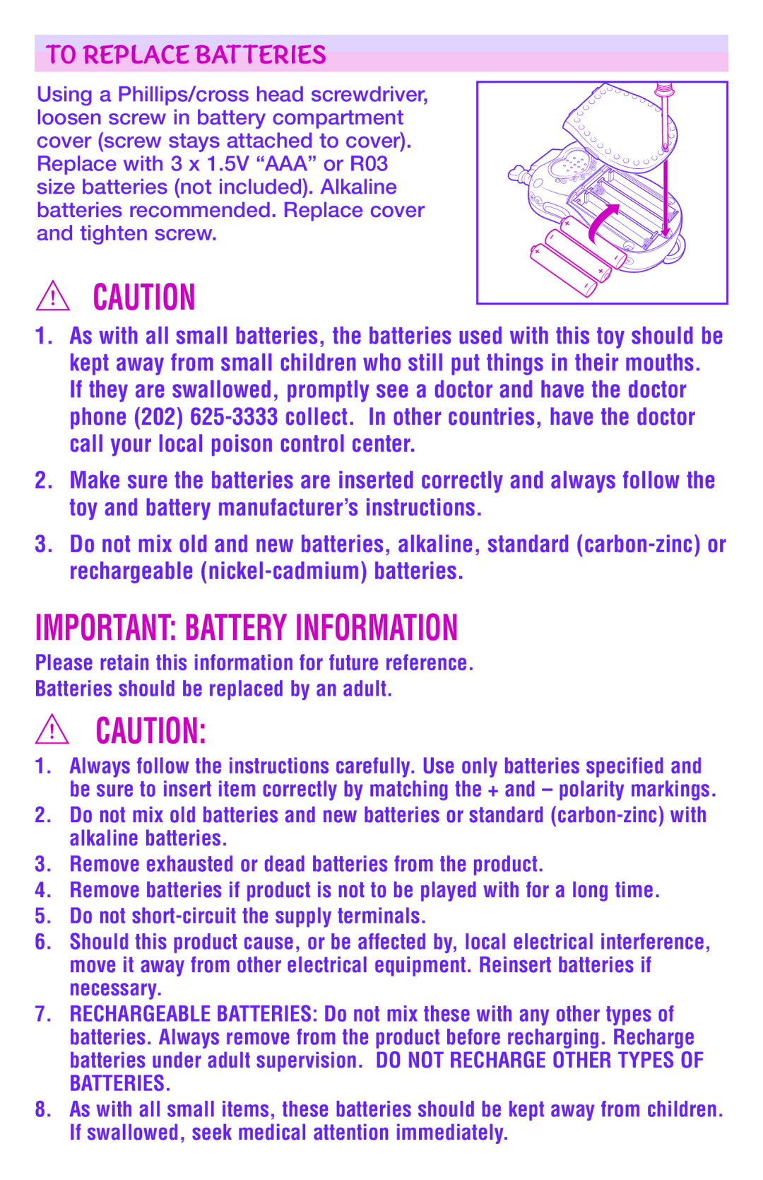 Hasbro 63599, 6735270000 manual Important Battery Information, To Replace Batteries 