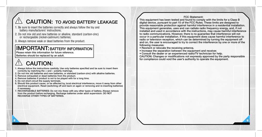 Hasbro 87628, 6779630000, 87627 manual Caution To Avoid Battery Leakage, Importantbattery Information 