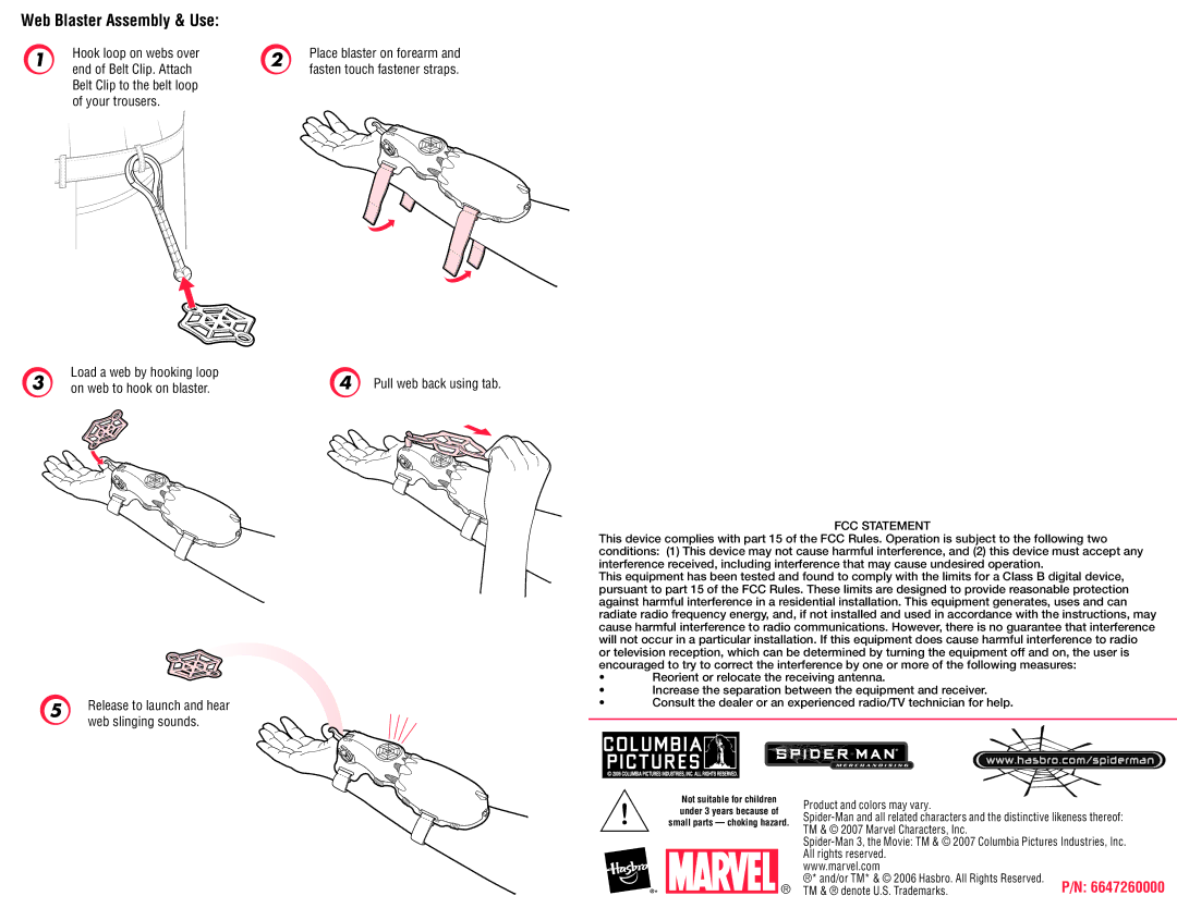 Hasbro 69149, 69116 manual Web Blaster Assembly & Use, On web to hook on blaster 