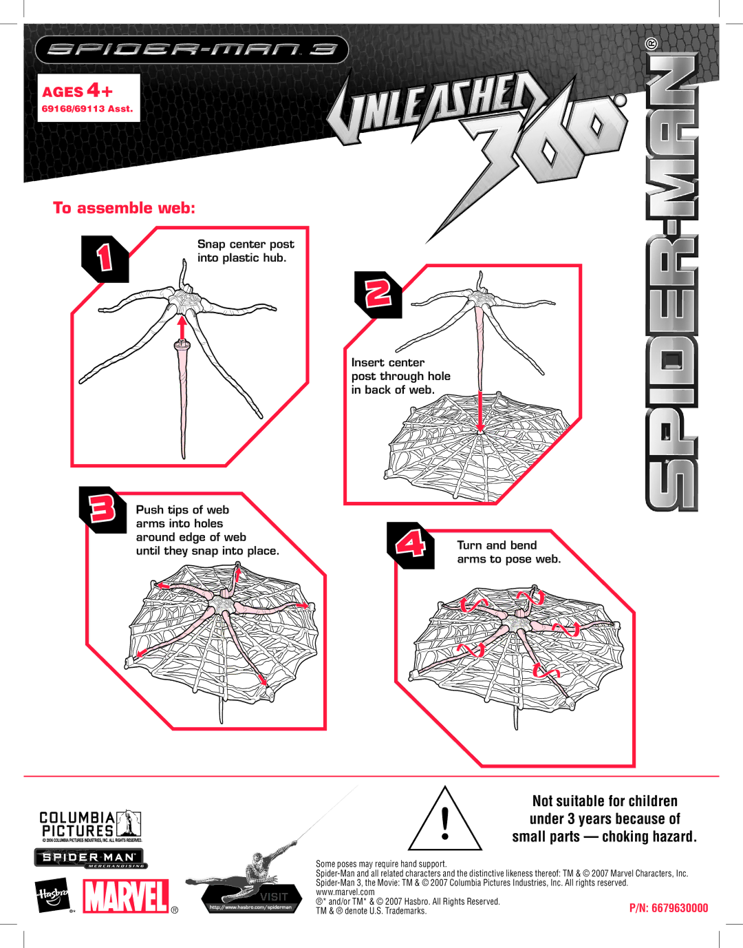 Hasbro 69168/69113 manual To assemble web, Some poses may require hand support 