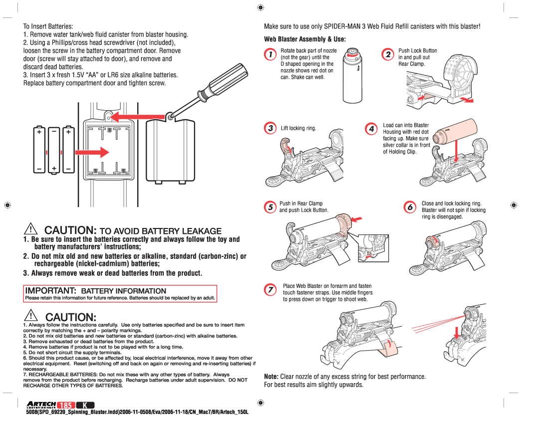 Hasbro 69239 manual 185 K, Caution To Avoid Battery Leakage 