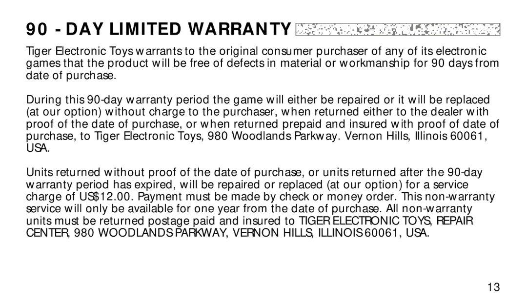 Hasbro 7-579 manual DAY Limited Warranty 