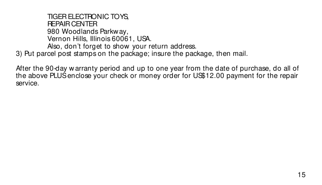 Hasbro 7-579 manual Tiger Electronic TOYS, Repair Center 