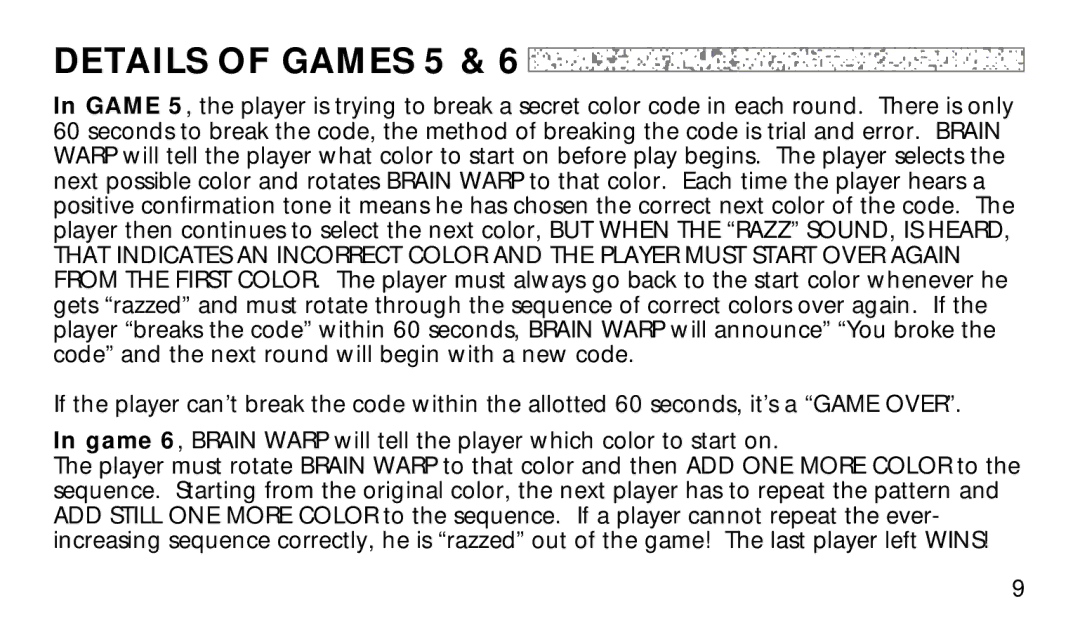 Hasbro 7-579 manual Details of Games 5 