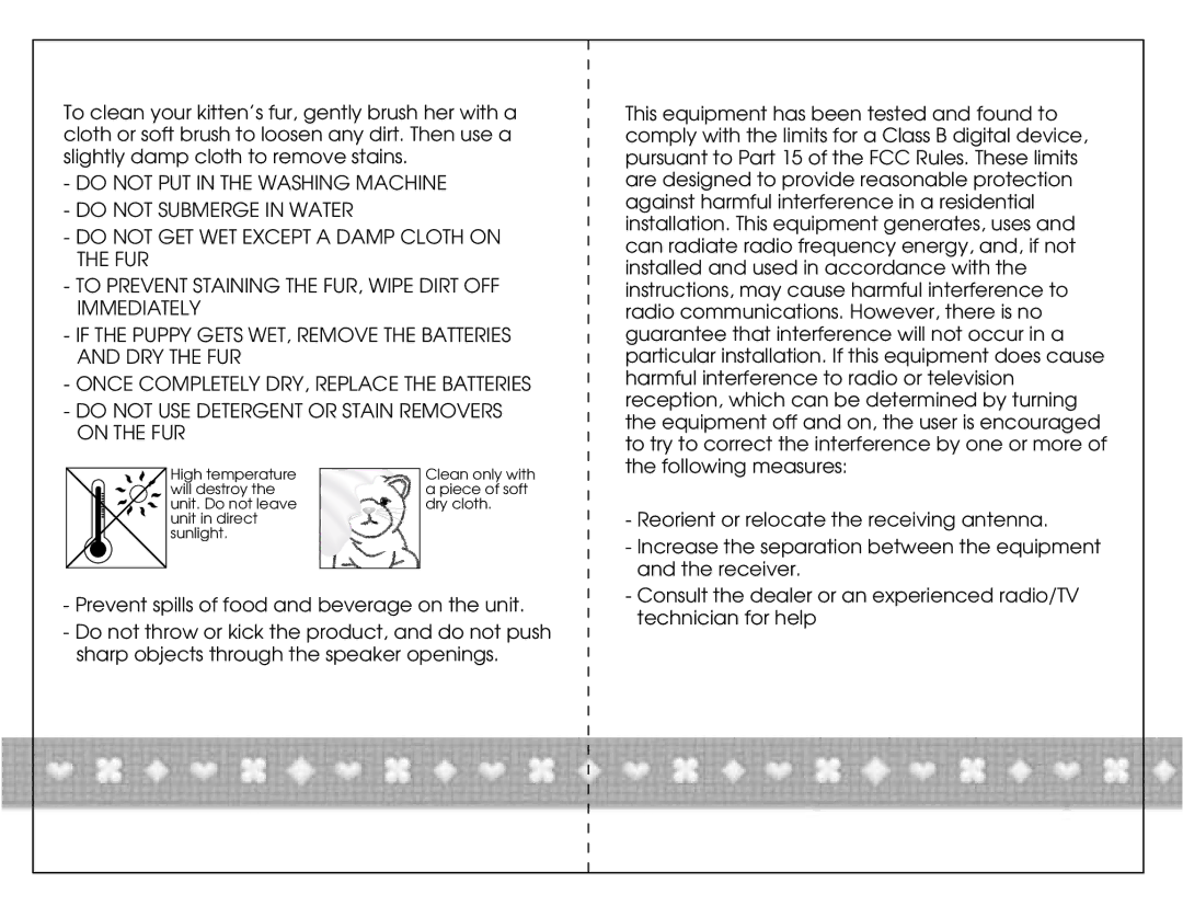 Hasbro 70058 instruction manual Cleaning Instructions, FCC Statement 