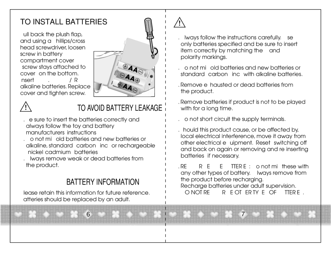 Hasbro 70079/70077 instruction manual To Install Batteries, Important Battery Information 