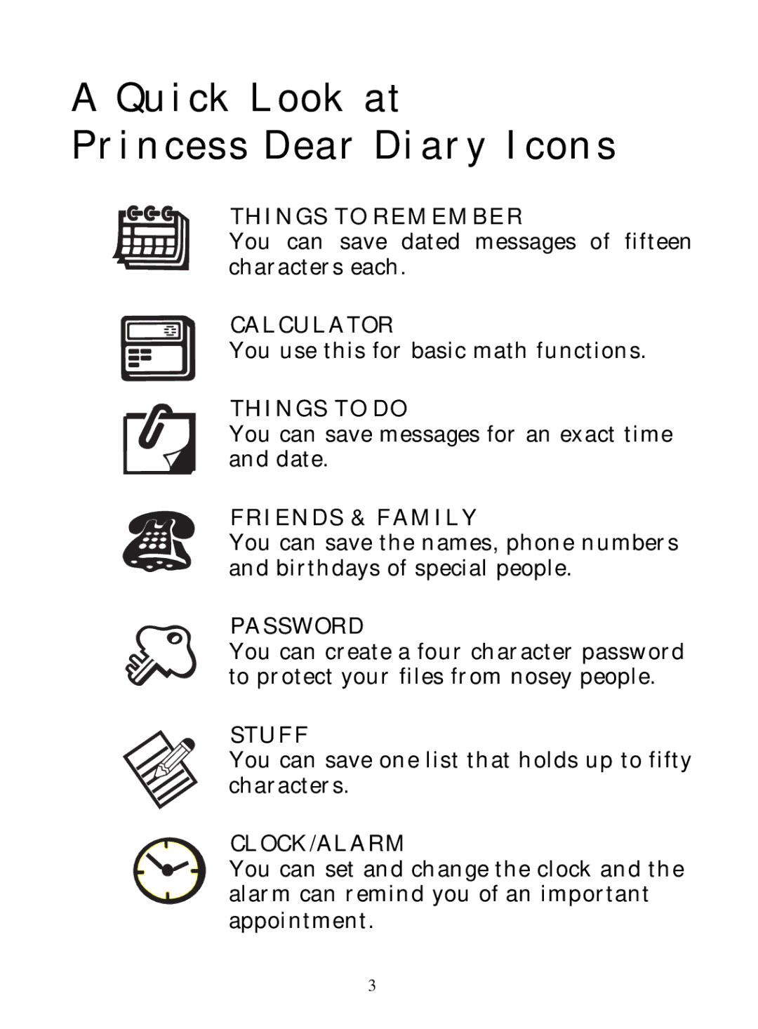 Hasbro 71-554 warranty Quick Look at Princess Dear Diary Icons 