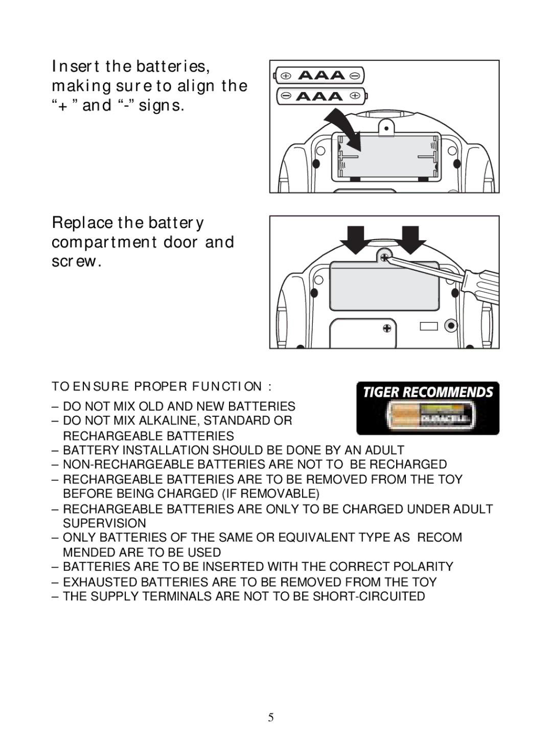 Hasbro 71-554 warranty To Ensure Proper Function 