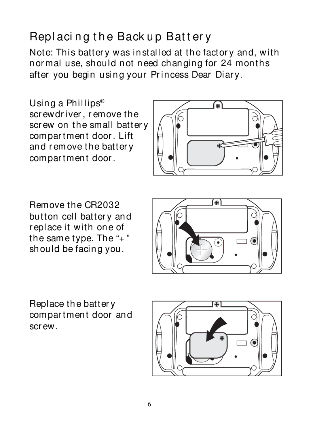 Hasbro 71-554 warranty Replacing the Backup Battery 