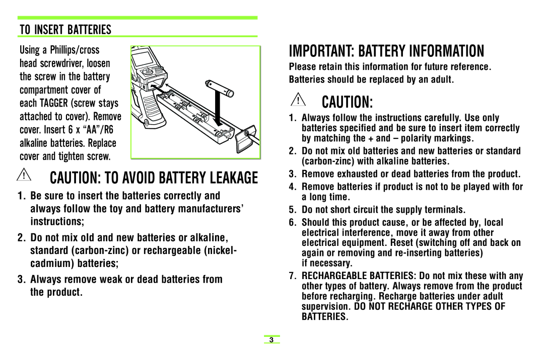 Hasbro 71094 manual To Insert Batteries, Important Battery Information 