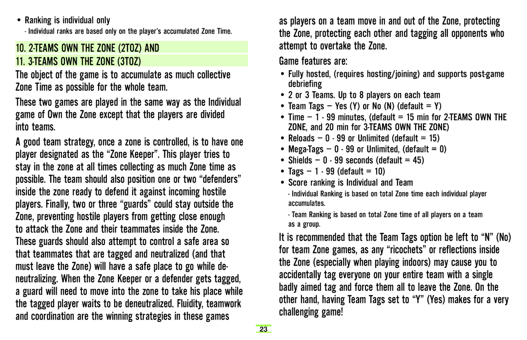 Hasbro 71970 manual Teams OWN the Zone 2TOZ Teams OWN the Zone 3TOZ 