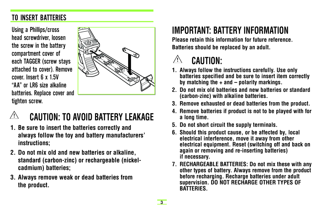 Hasbro 71970 manual To Insert Batteries, Important Battery Information 