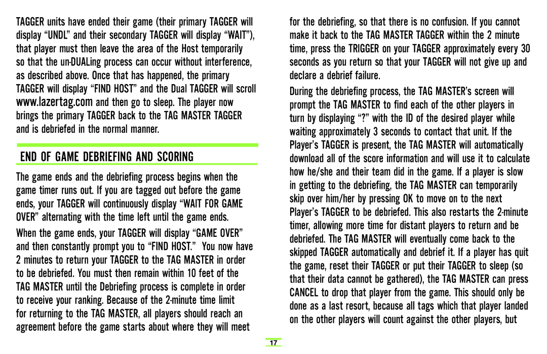 Hasbro 71985 manual END of Game Debriefing and Scoring 