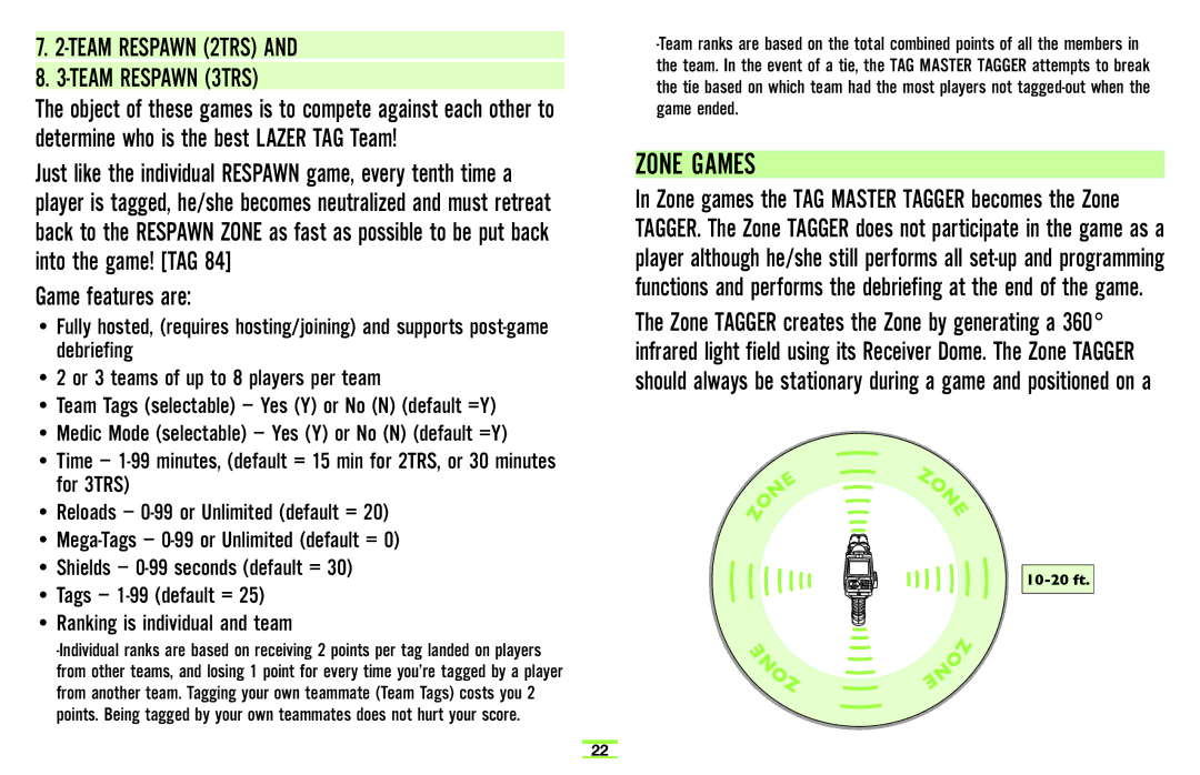 Hasbro 71985 manual Zone Games, Team Respawn 2TRS Team Respawn 3TRS 