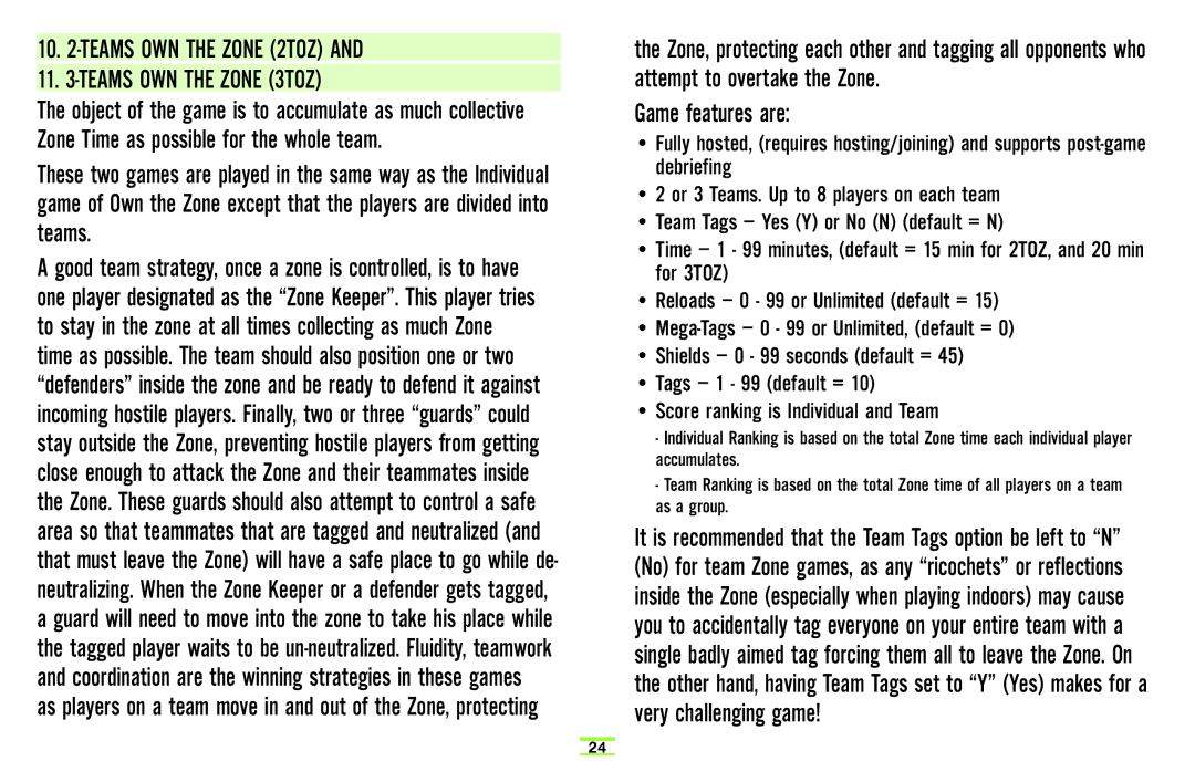 Hasbro 71985 manual Teams OWN the Zone 2TOZ Teams OWN the Zone 3TOZ 