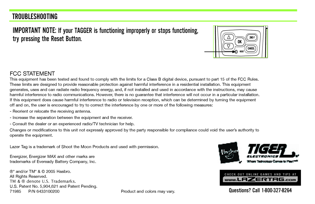 Hasbro 71985 manual Troubleshooting, FCC Statement 