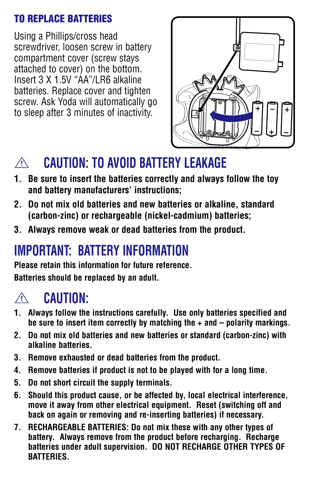 Hasbro 72410 manual Important Battery Information, To Replace Batteries 