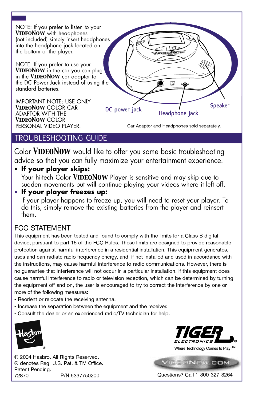 Hasbro 72870 manual Troubleshooting Guide, If your player skips 