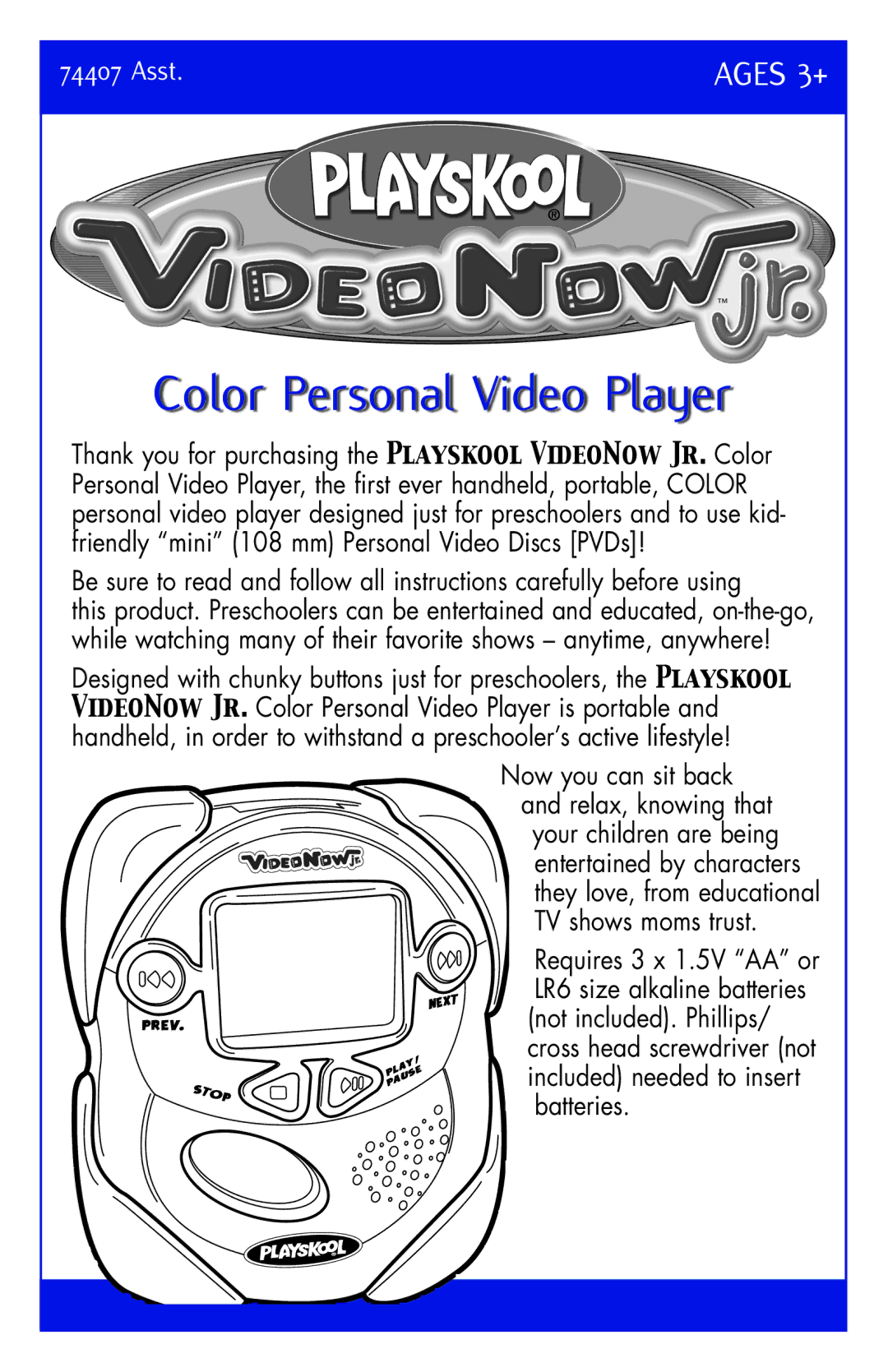 Hasbro 74407 manual Color Personal Video Player 