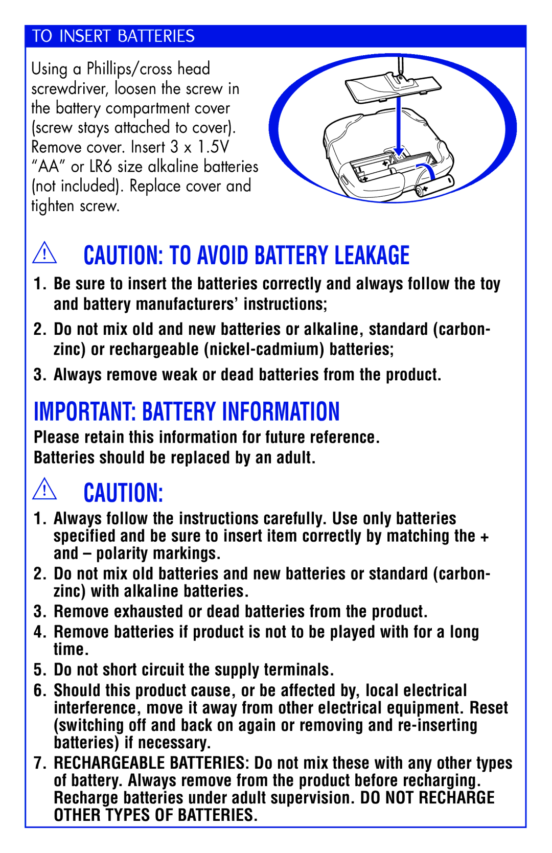 Hasbro 74407 manual Important Battery Information, To Insert Batteries 