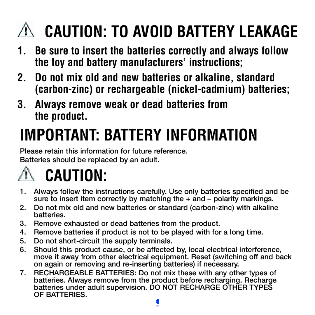 Hasbro 75024 manual Important Battery Information 