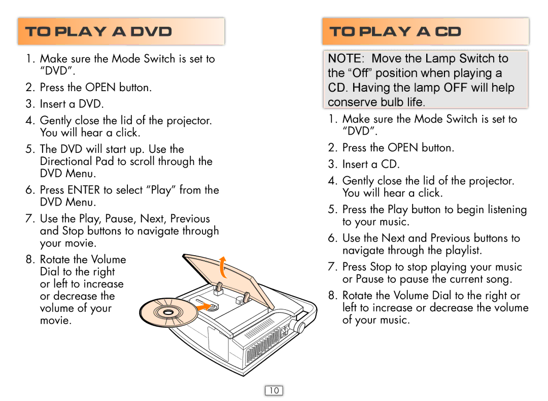 Hasbro 75052 manual To Play a DVD, To Play a CD 