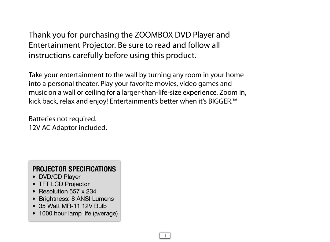 Hasbro 75052 manual Projector Specifications 